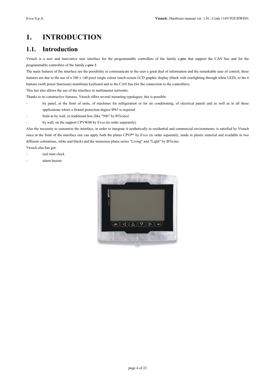Introduction | EVCO EPV4TBR Hardware manual User Manual | Page 4 / 22