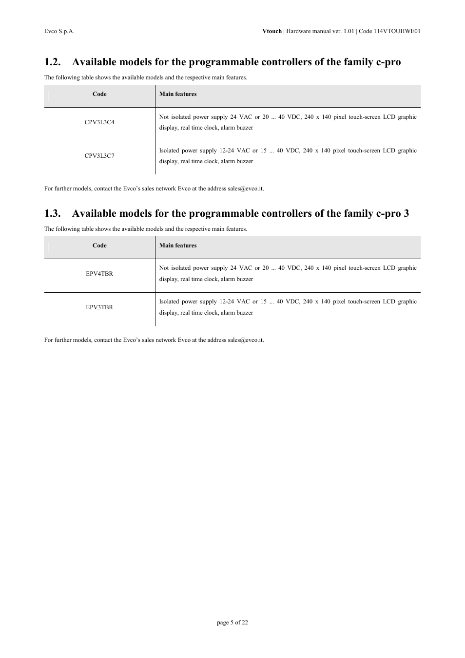 EVCO EPV4TBR Hardware manual User Manual | Page 5 / 22