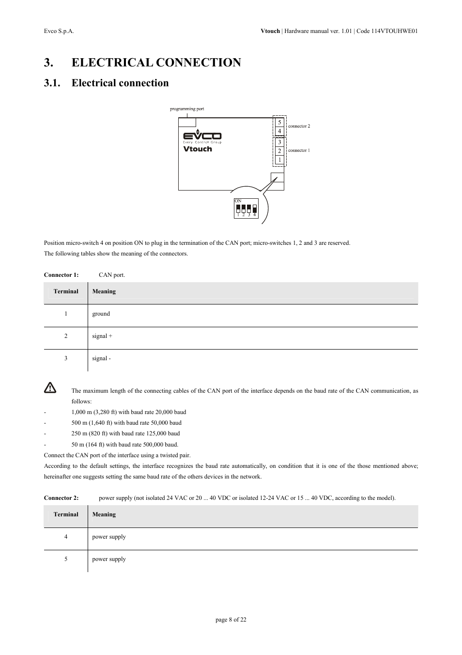 Electrical connection | EVCO EPV4TBR Hardware manual User Manual | Page 8 / 22