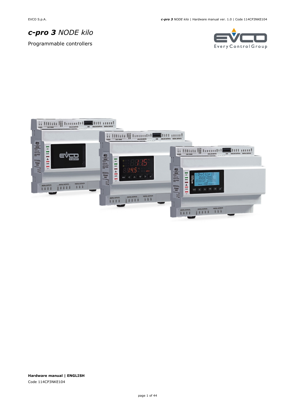EVCO EPK4LHX Hardware manual User Manual | 44 pages