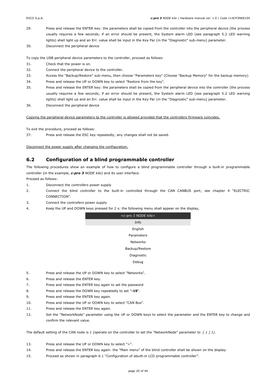 EVCO EPK4LHX Hardware manual User Manual | Page 20 / 44
