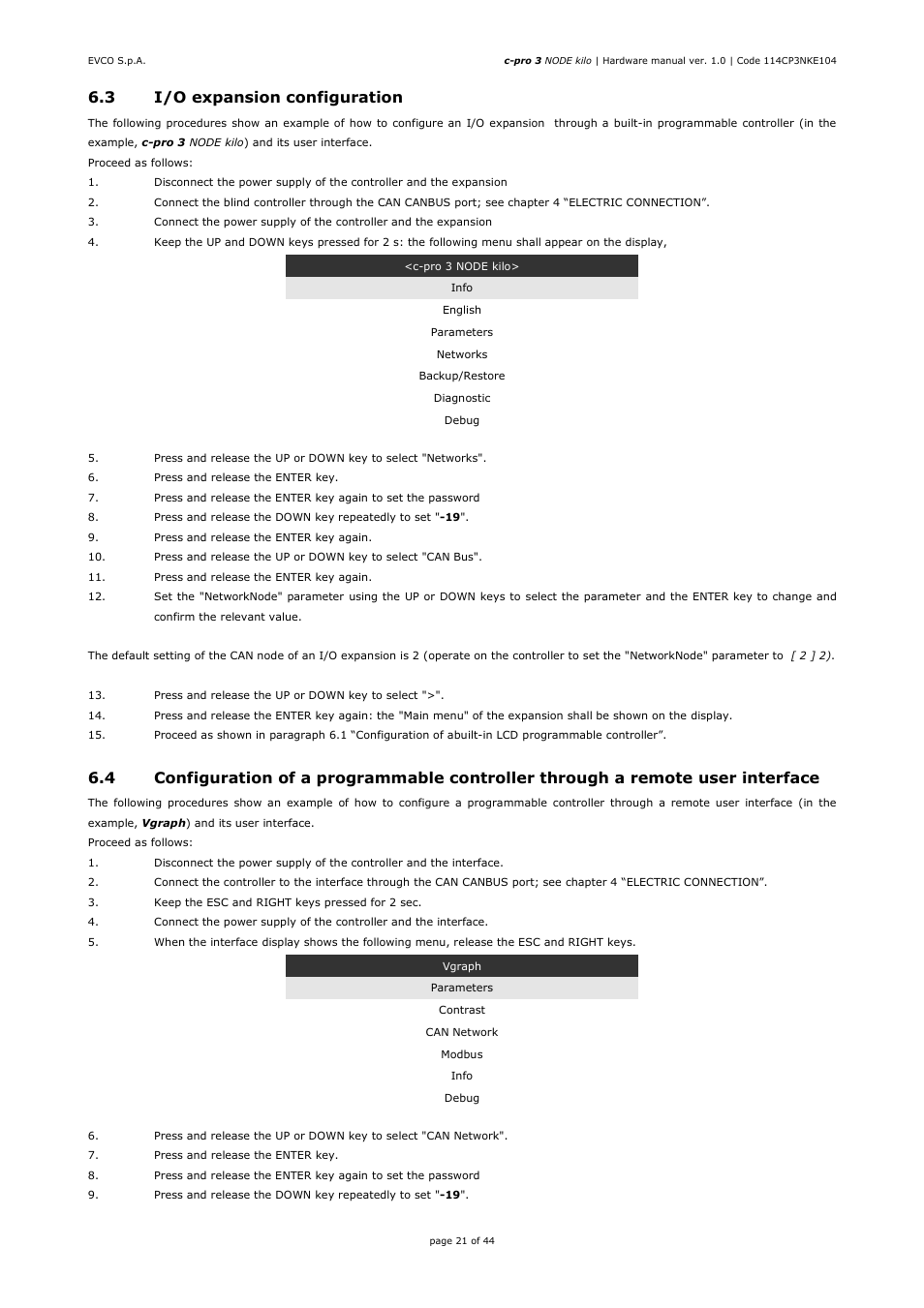 EVCO EPK4LHX Hardware manual User Manual | Page 21 / 44