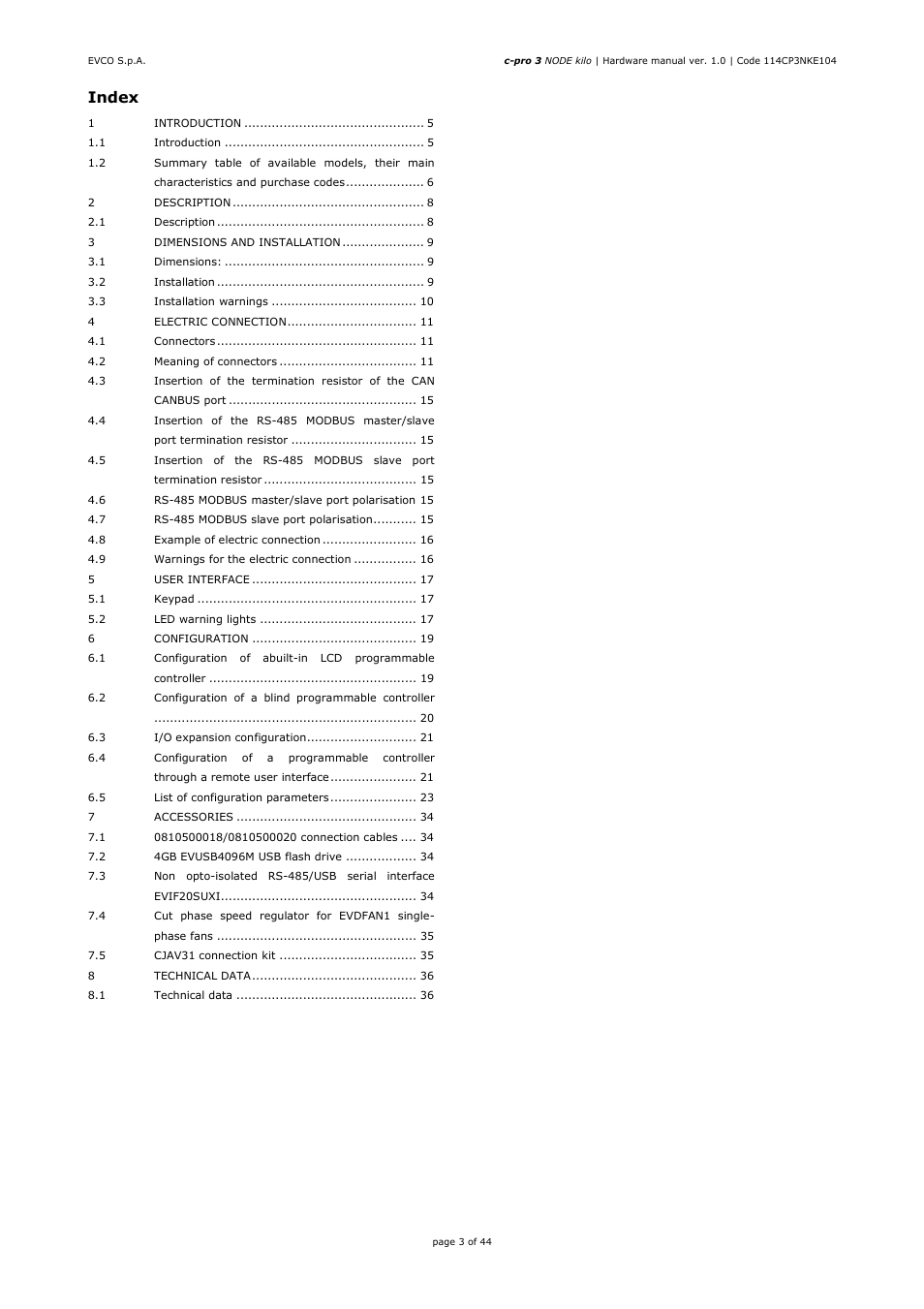 EVCO EPK4LHX Hardware manual User Manual | Page 3 / 44
