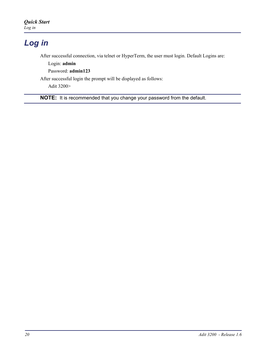 Log in | Carrier Access Adit 3200 User Manual | Page 20 / 28