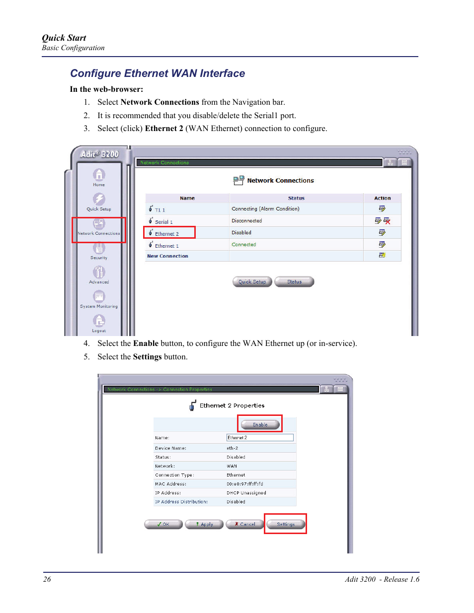 Configure ethernet wan interface | Carrier Access Adit 3200 User Manual | Page 26 / 28