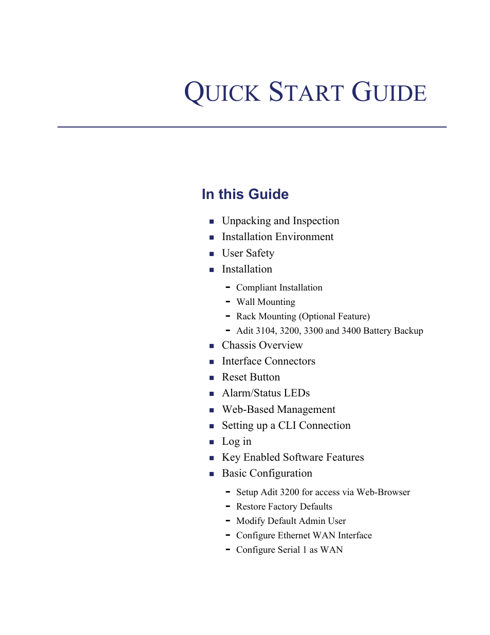Uick, Tart, Uide | Carrier Access Adit 3200 User Manual | Page 3 / 28