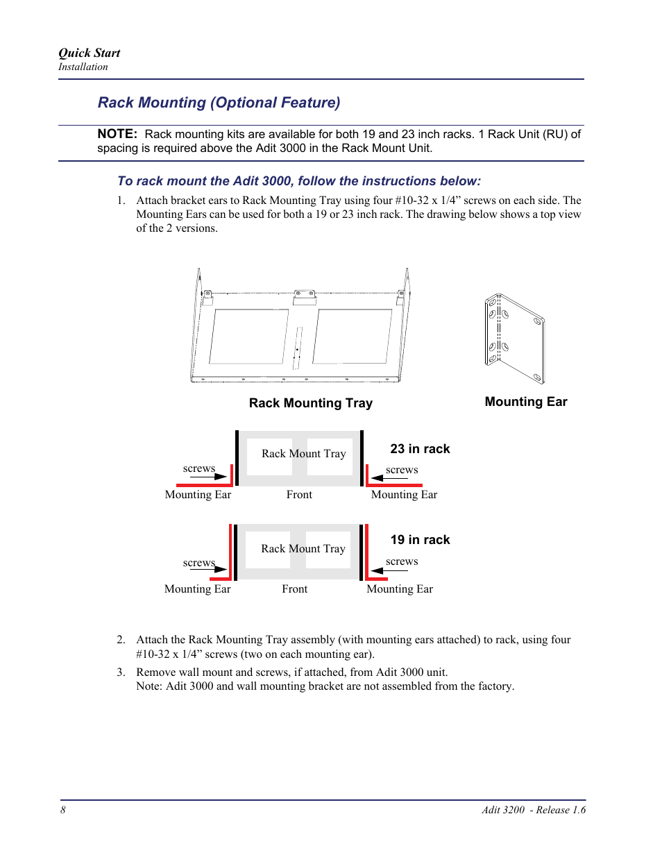 Rack mounting (optional feature) | Carrier Access Adit 3200 User Manual | Page 8 / 28