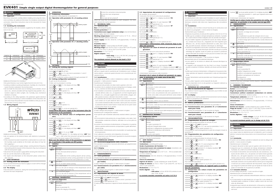 EVCO EVK401 User Manual | 2 pages