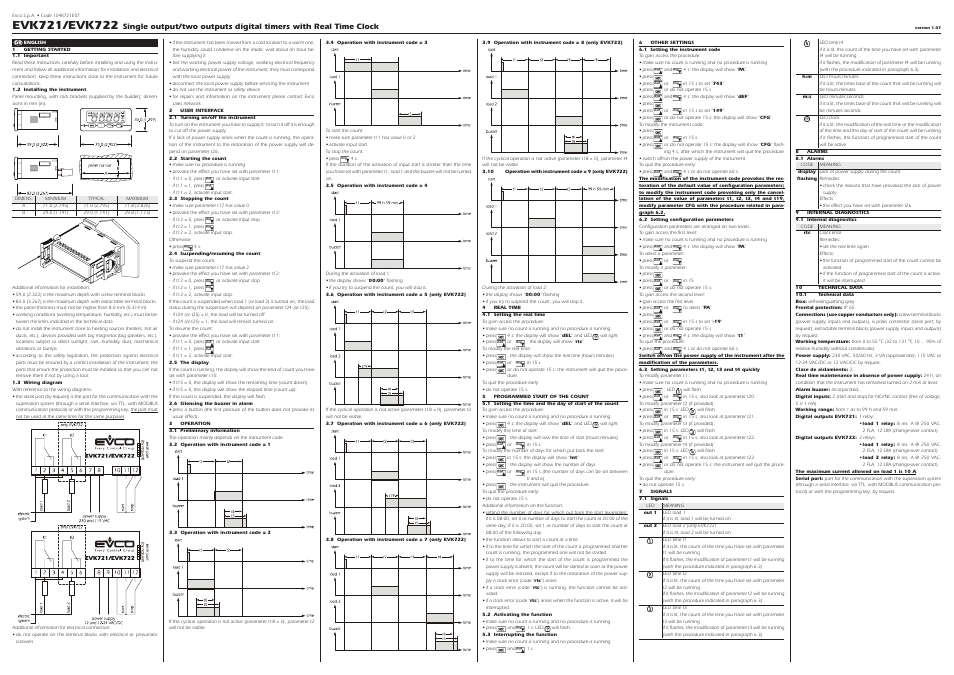 EVCO EVK722 User Manual | 2 pages