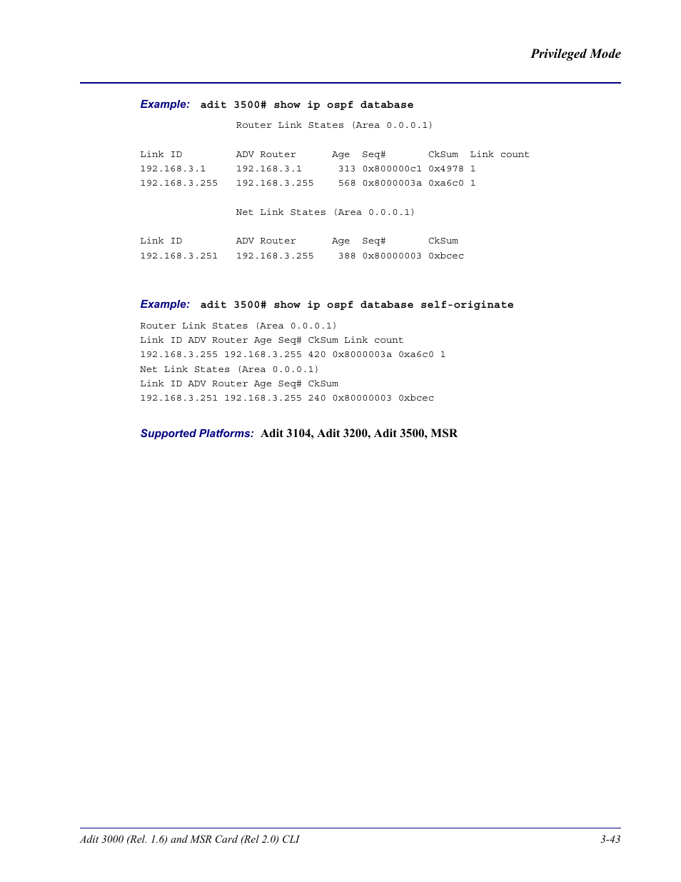 Carrier Access Adit 3000 Series and Multi-Service Router (MSR) Card none User Manual | Page 101 / 496