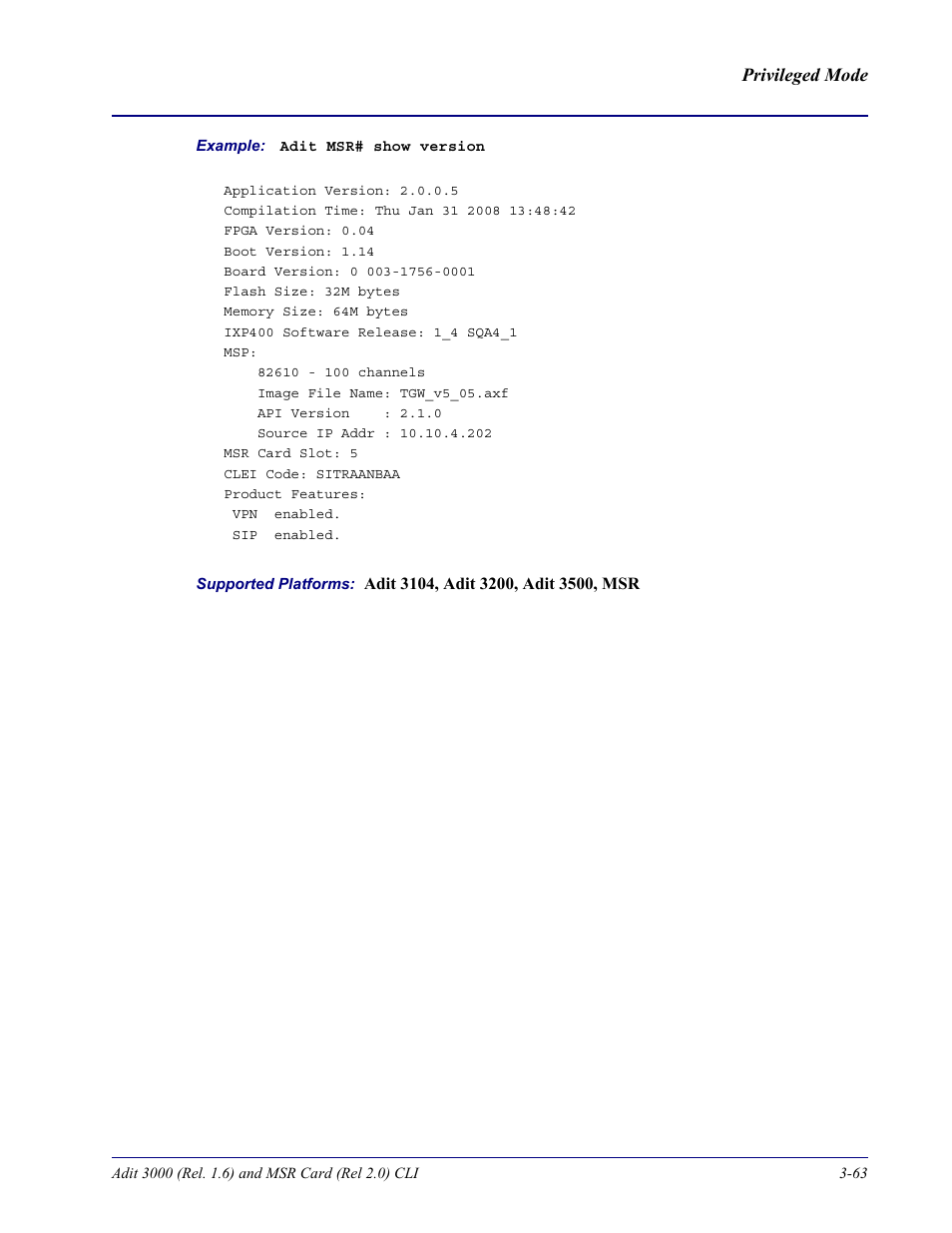 Carrier Access Adit 3000 Series and Multi-Service Router (MSR) Card none User Manual | Page 121 / 496