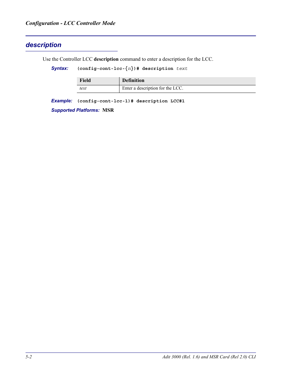 Description, Description -2 | Carrier Access Adit 3000 Series and Multi-Service Router (MSR) Card none User Manual | Page 194 / 496