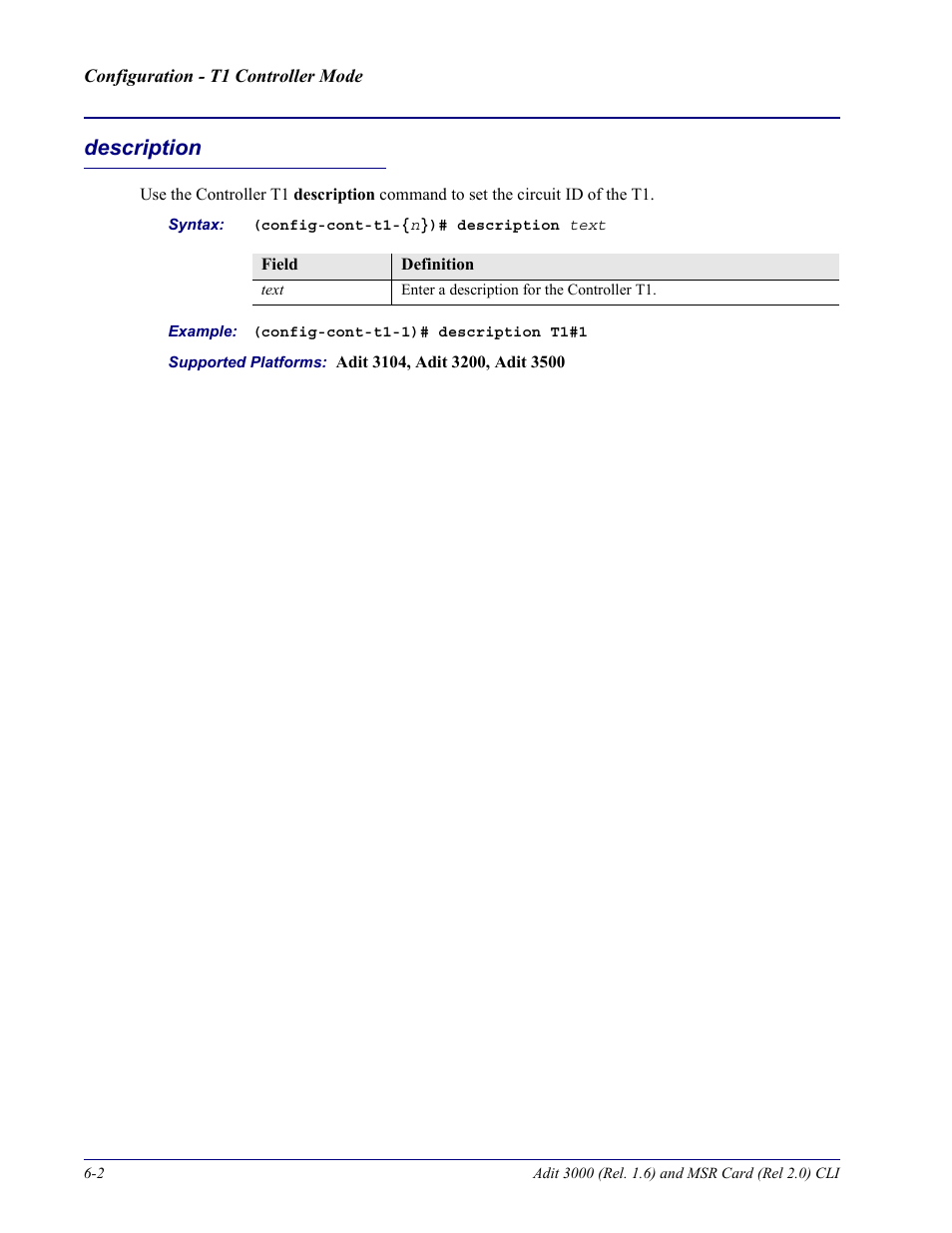 Description, Description -2 | Carrier Access Adit 3000 Series and Multi-Service Router (MSR) Card none User Manual | Page 200 / 496