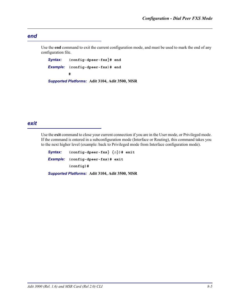 Exit, End -5 exit -5 | Carrier Access Adit 3000 Series and Multi-Service Router (MSR) Card none User Manual | Page 223 / 496