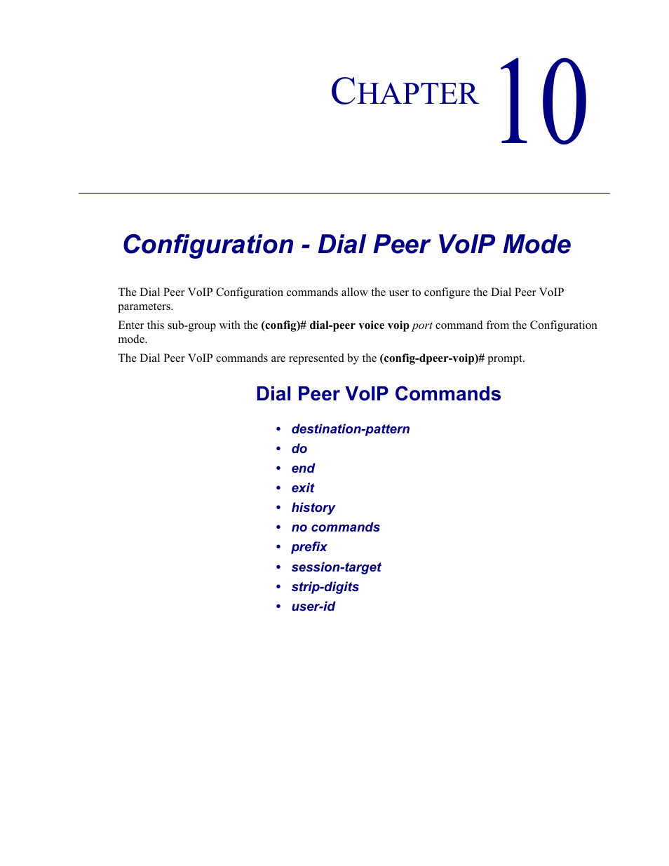 10–configuration - dial peer voip mode, Configuration - dial peer voip mode | Carrier Access Adit 3000 Series and Multi-Service Router (MSR) Card none User Manual | Page 237 / 496