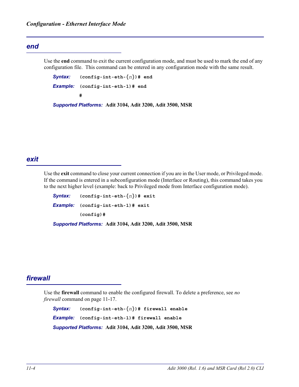 Exit, Firewall, End -4 exit -4 firewall -4 | Carrier Access Adit 3000 Series and Multi-Service Router (MSR) Card none User Manual | Page 248 / 496