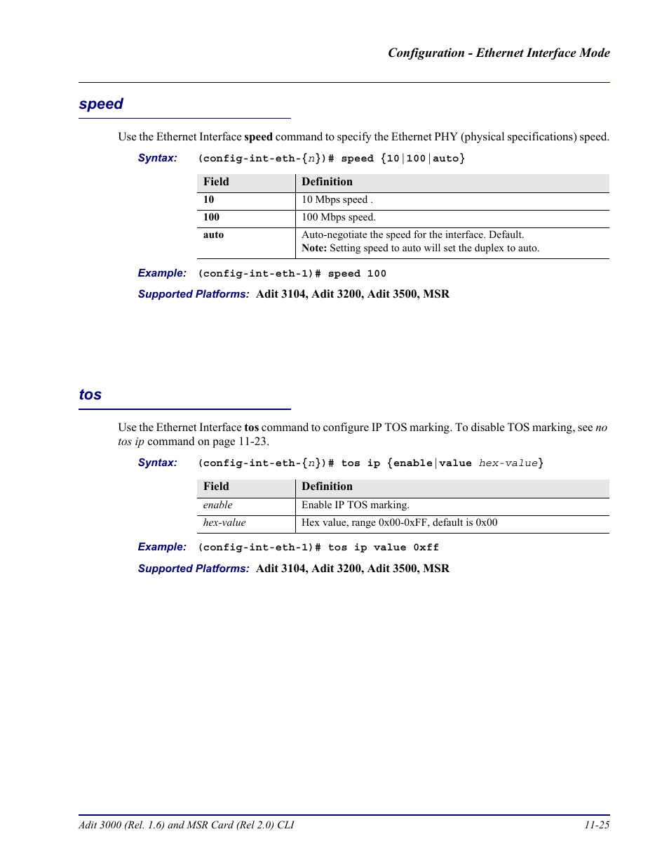 Speed, Speed -25 tos -25 | Carrier Access Adit 3000 Series and Multi-Service Router (MSR) Card none User Manual | Page 269 / 496