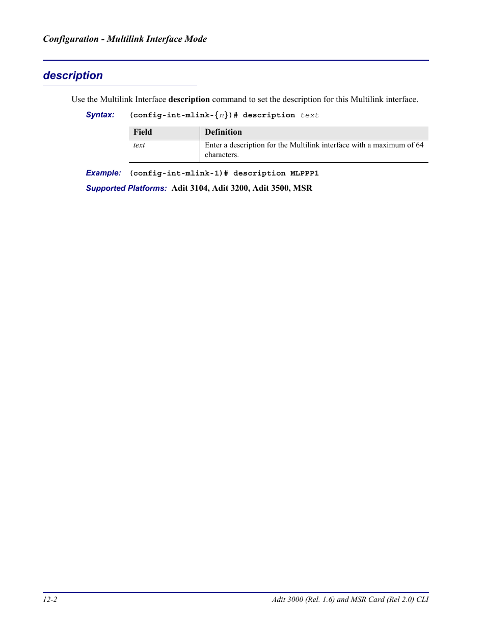 Description, Description -2 | Carrier Access Adit 3000 Series and Multi-Service Router (MSR) Card none User Manual | Page 272 / 496