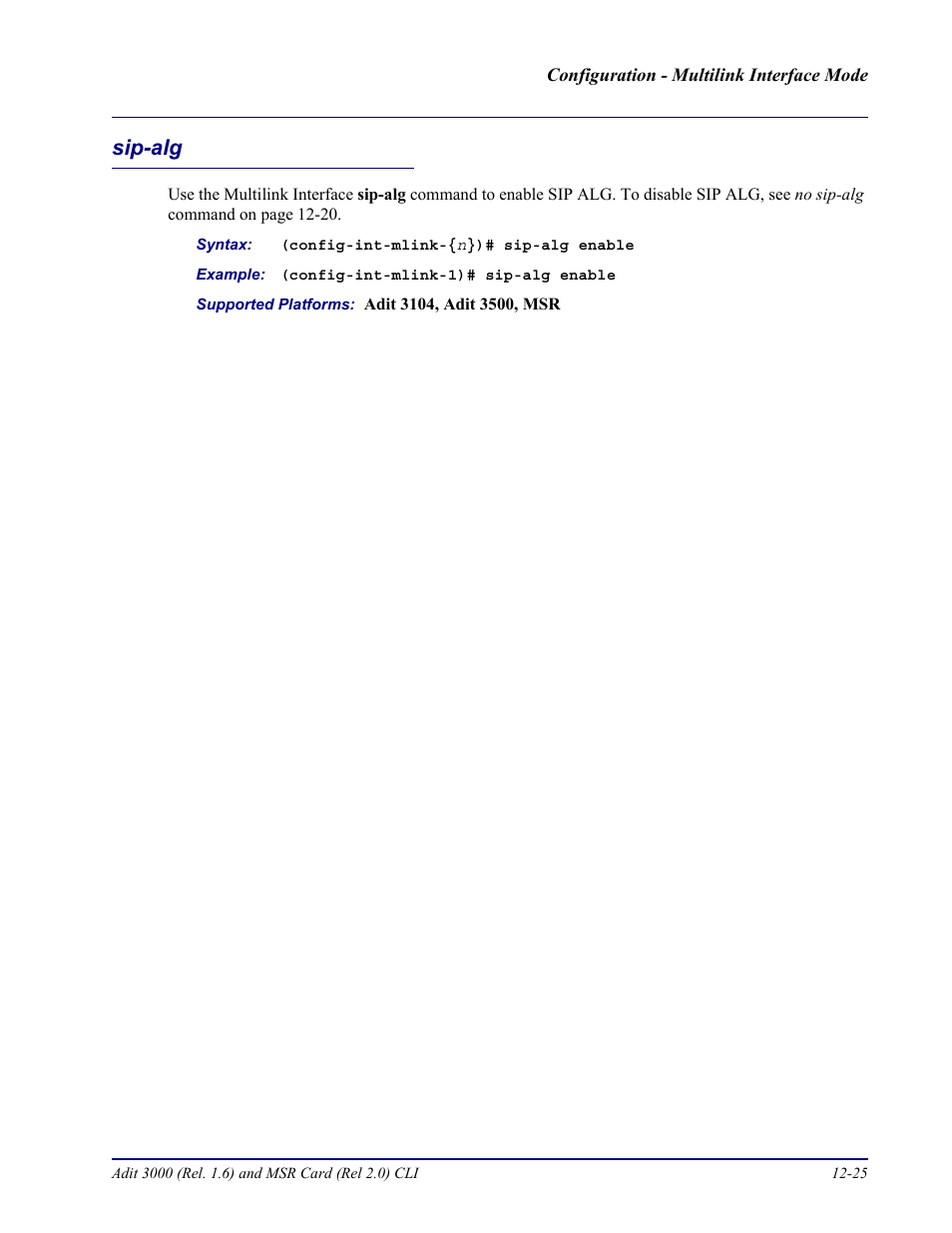 Sip-alg, Sip-alg -25 | Carrier Access Adit 3000 Series and Multi-Service Router (MSR) Card none User Manual | Page 295 / 496