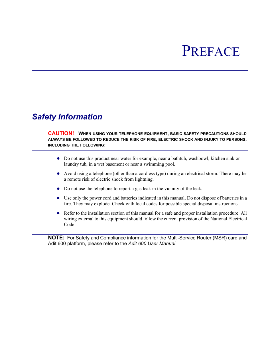 Preface, Reface, Safety information | Carrier Access Adit 3000 Series and Multi-Service Router (MSR) Card none User Manual | Page 3 / 496