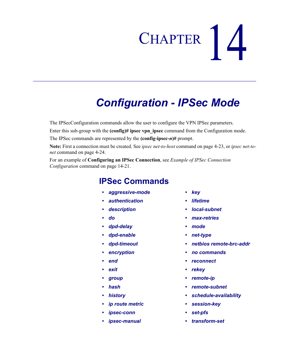 14–configuration - ipsec mode, Configuration - ipsec mode, Hapter | Carrier Access Adit 3000 Series and Multi-Service Router (MSR) Card none User Manual | Page 321 / 496