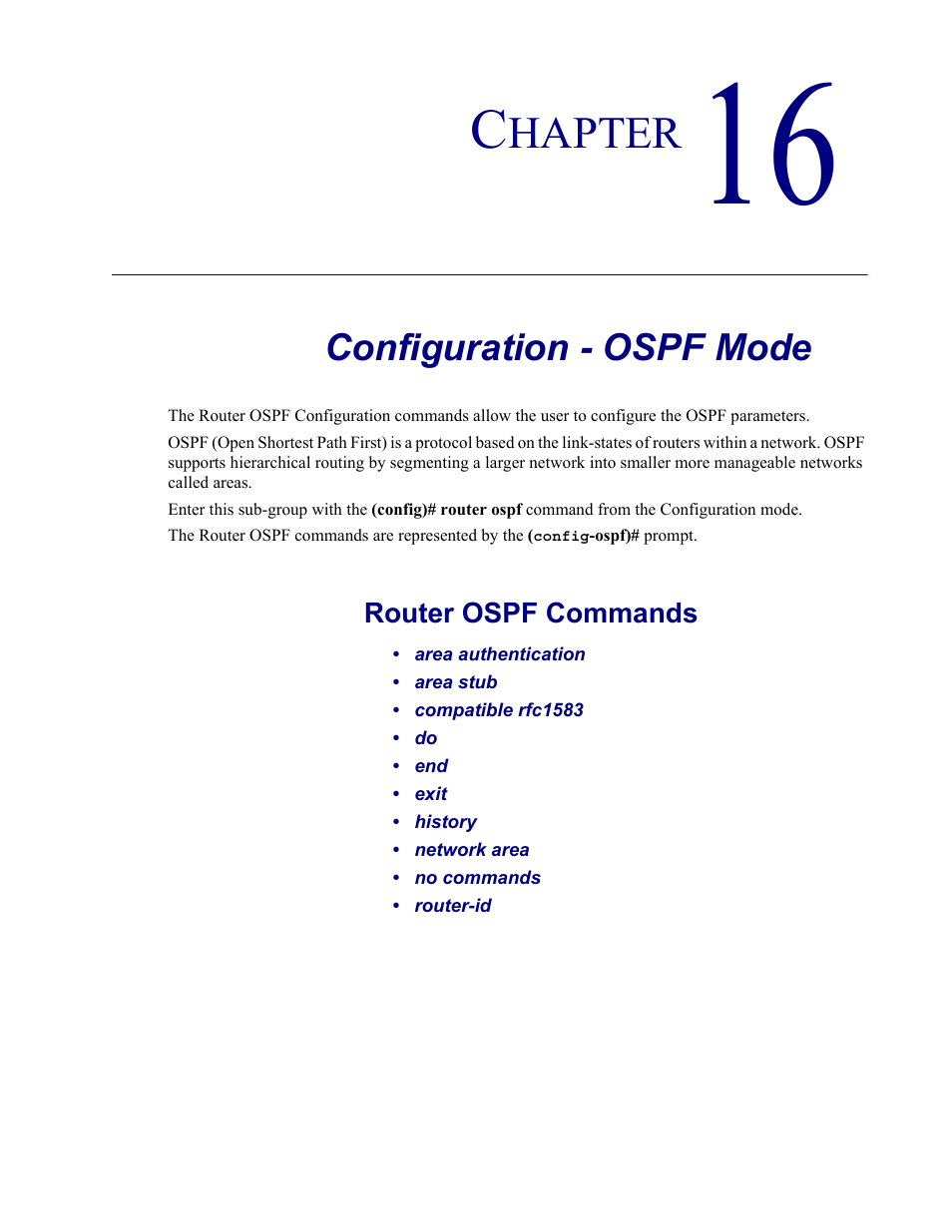 16–configuration - ospf mode, Configuration - ospf mode | Carrier Access Adit 3000 Series and Multi-Service Router (MSR) Card none User Manual | Page 367 / 496
