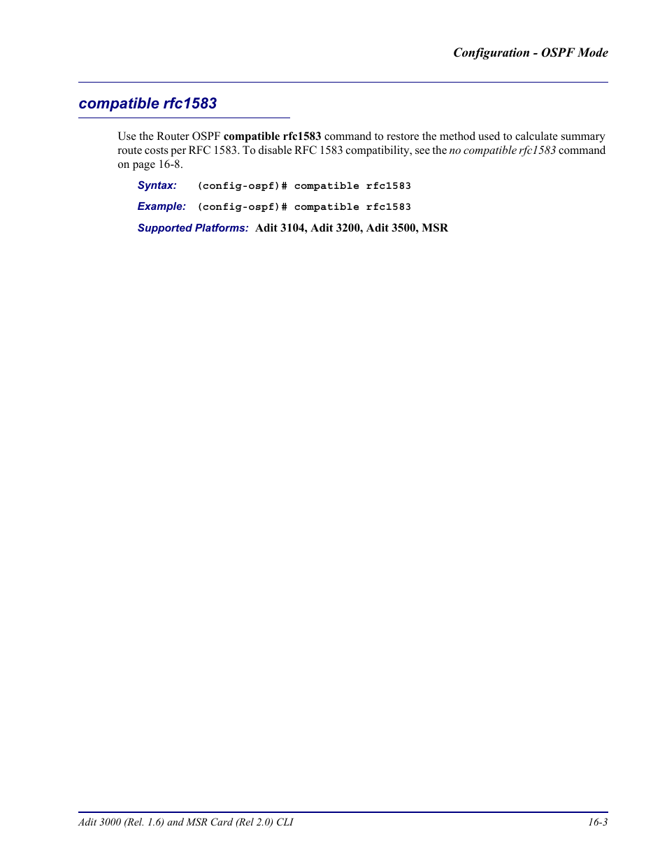 Compatible rfc1583, Compatible rfc1583 -3 | Carrier Access Adit 3000 Series and Multi-Service Router (MSR) Card none User Manual | Page 369 / 496