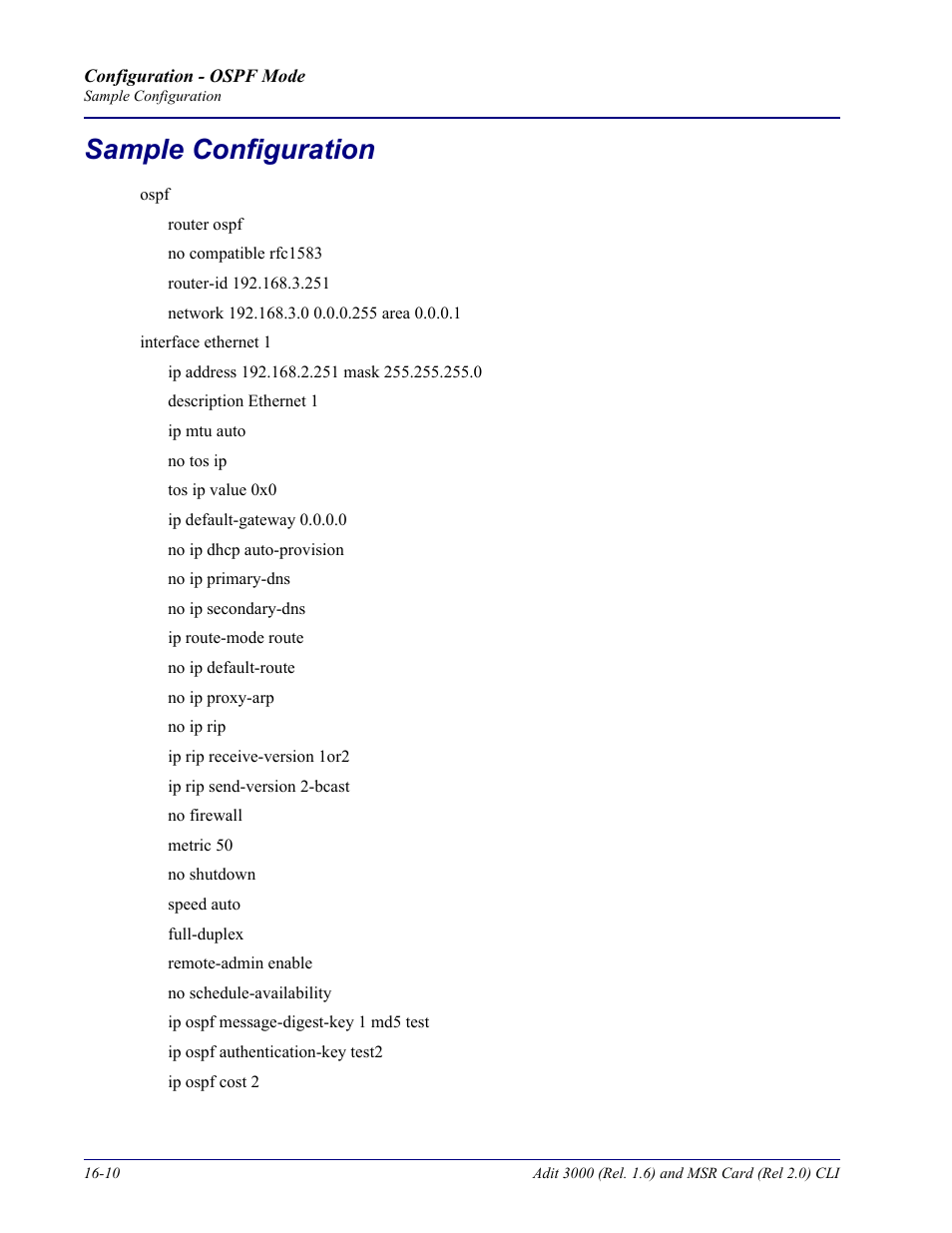 Sample configuration, Sample configuration -10 | Carrier Access Adit 3000 Series and Multi-Service Router (MSR) Card none User Manual | Page 376 / 496