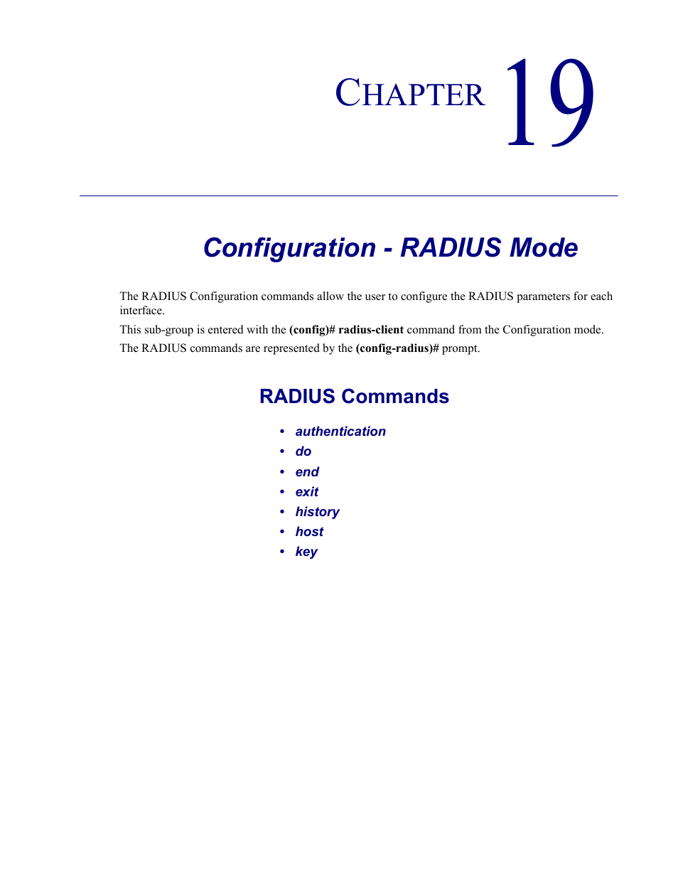 19–configuration - radius mode, Configuration - radius mode, Chapter 19, configuration - radius mode | Carrier Access Adit 3000 Series and Multi-Service Router (MSR) Card none User Manual | Page 411 / 496
