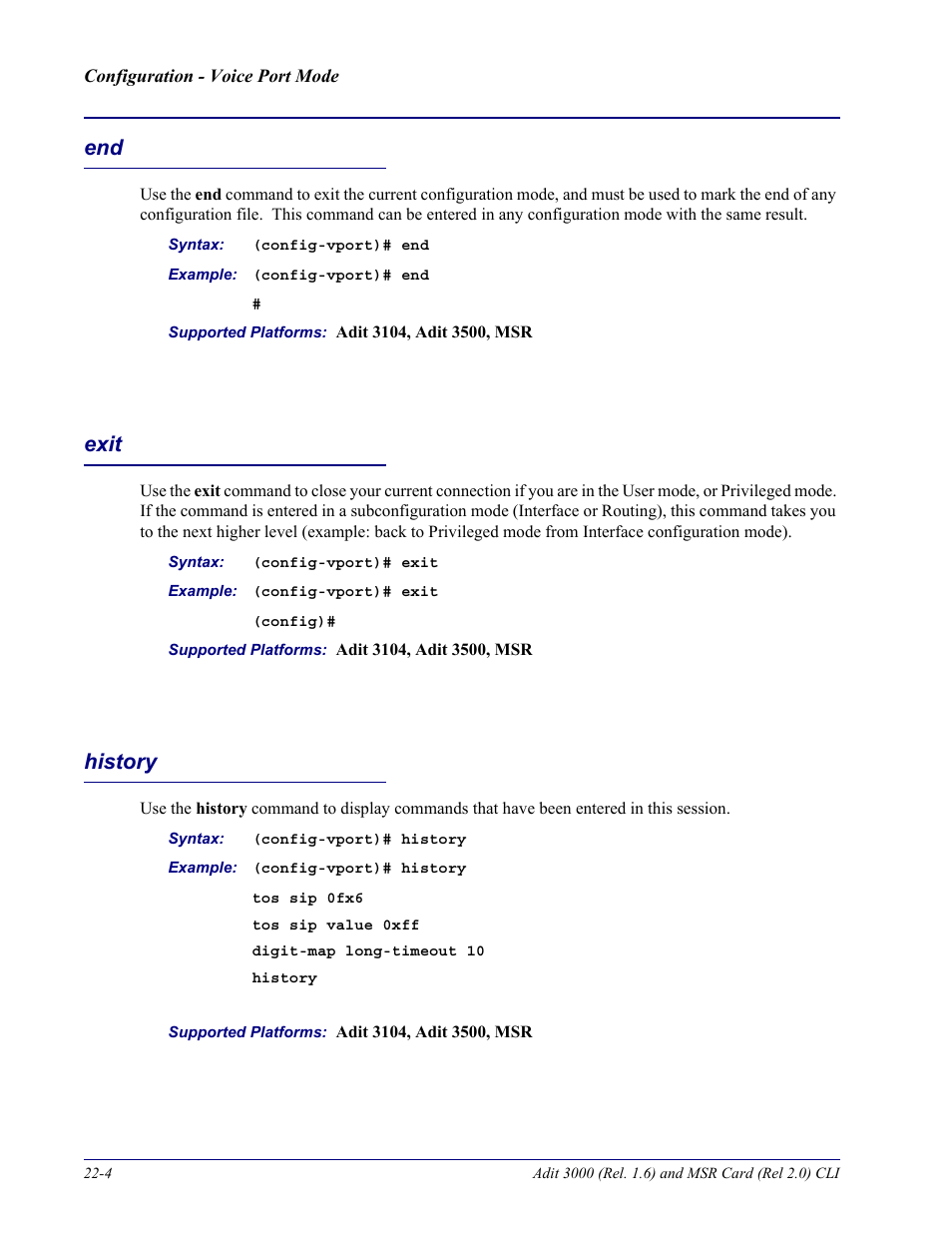 Exit, History, End -4 exit -4 history -4 | Carrier Access Adit 3000 Series and Multi-Service Router (MSR) Card none User Manual | Page 434 / 496