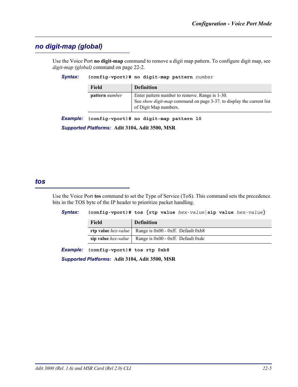 No digit-map (global), No digit-map (global) -5 tos -5 | Carrier Access Adit 3000 Series and Multi-Service Router (MSR) Card none User Manual | Page 435 / 496