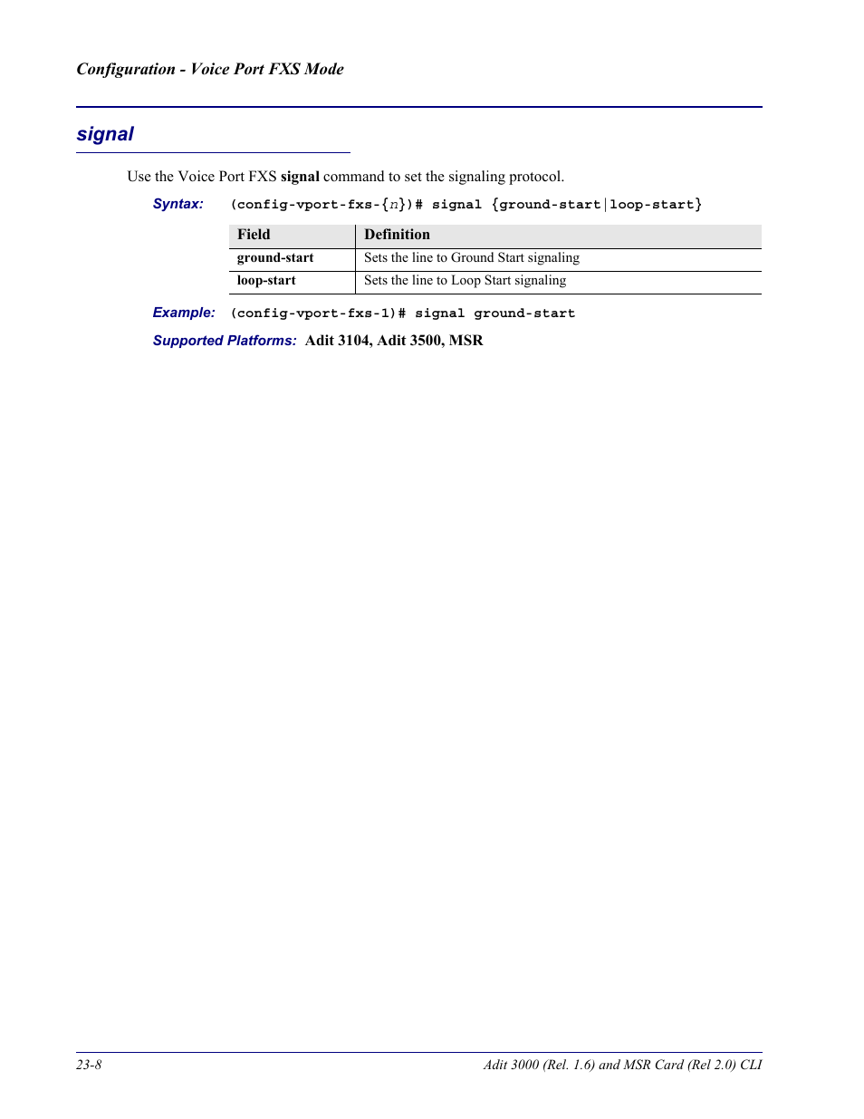 Signal, Signal -8 | Carrier Access Adit 3000 Series and Multi-Service Router (MSR) Card none User Manual | Page 444 / 496