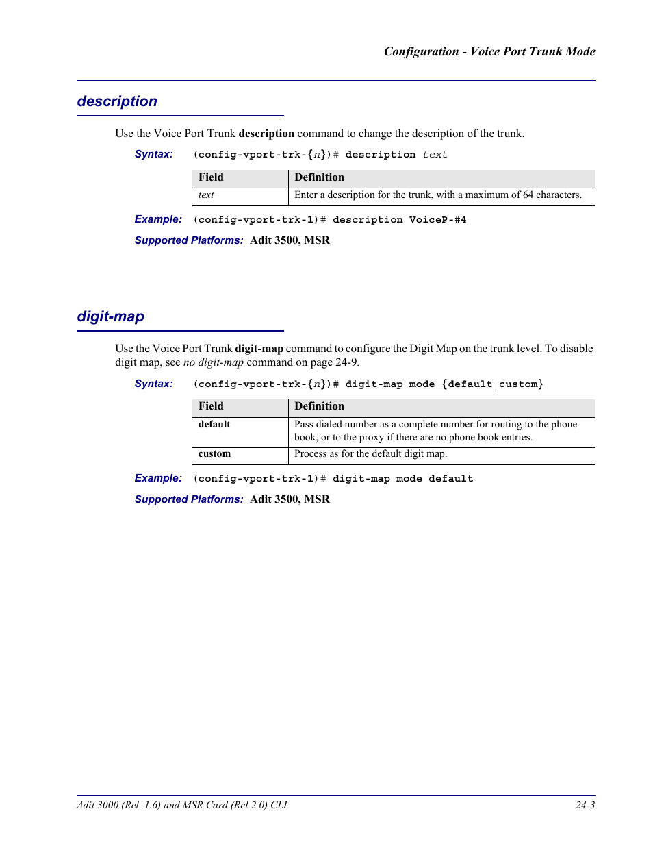 Description, Digit-map, Description -3 digit-map -3 | Carrier Access Adit 3000 Series and Multi-Service Router (MSR) Card none User Manual | Page 447 / 496