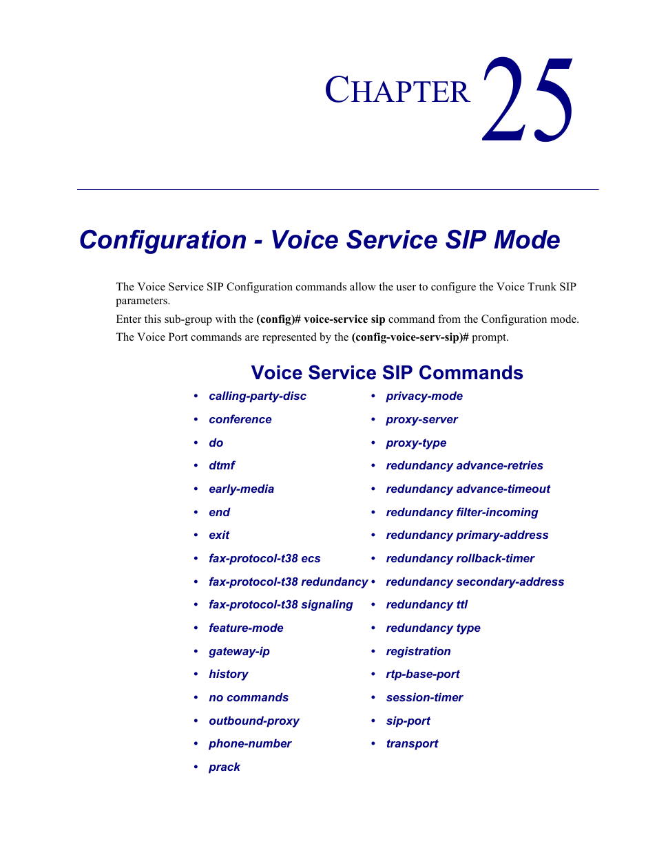 25–configuration - voice service sip mode, Configuration - voice service sip mode, Hapter | Carrier Access Adit 3000 Series and Multi-Service Router (MSR) Card none User Manual | Page 461 / 496