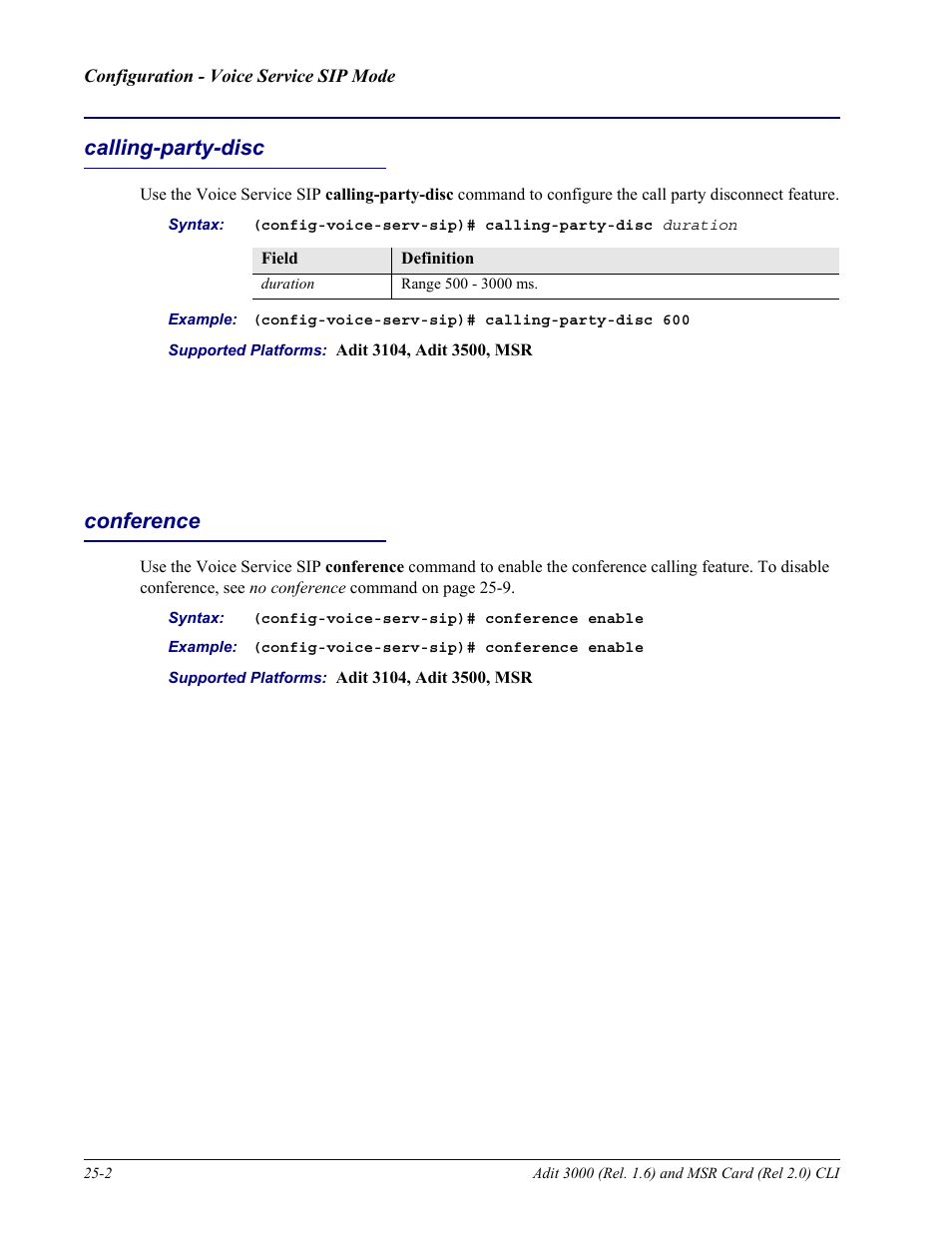 Calling-party-disc, Conference, Calling-party-disc -2 conference -2 | Carrier Access Adit 3000 Series and Multi-Service Router (MSR) Card none User Manual | Page 462 / 496