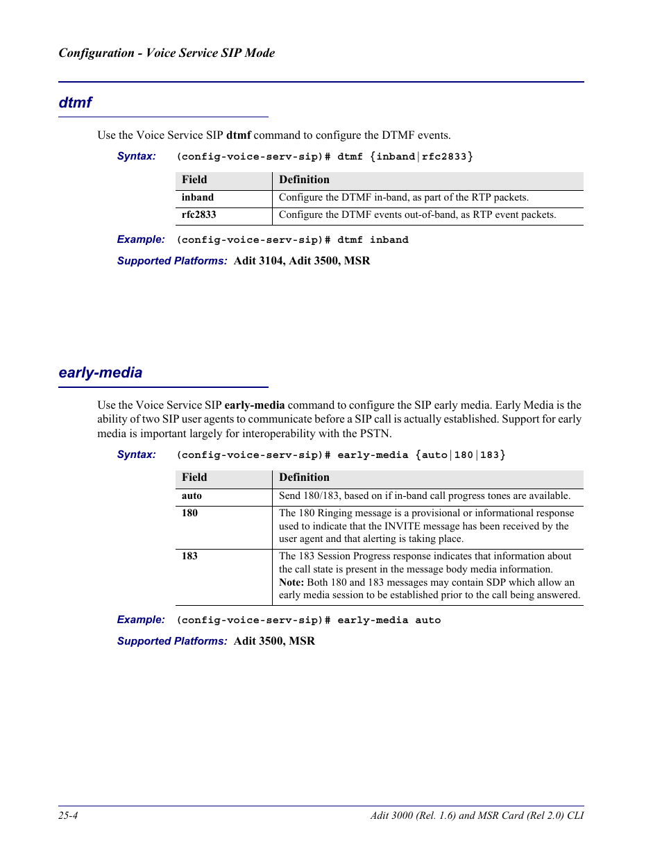 Dtmf, Early-media, Dtmf -4 early-media -4 | Carrier Access Adit 3000 Series and Multi-Service Router (MSR) Card none User Manual | Page 464 / 496