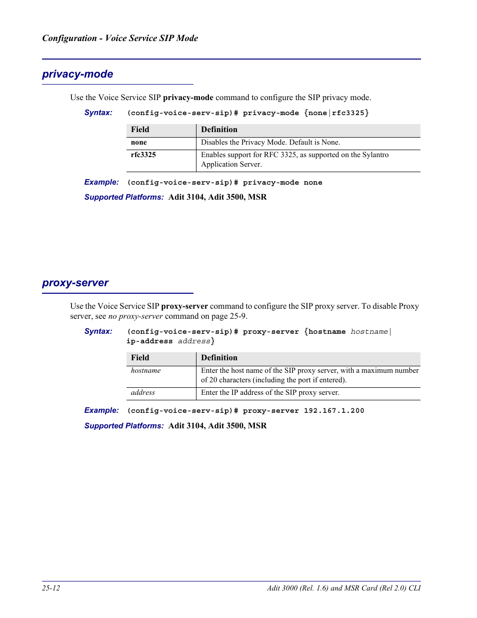 Privacy-mode, Proxy-server, Privacy-mode -12 proxy-server -12 | Carrier Access Adit 3000 Series and Multi-Service Router (MSR) Card none User Manual | Page 472 / 496
