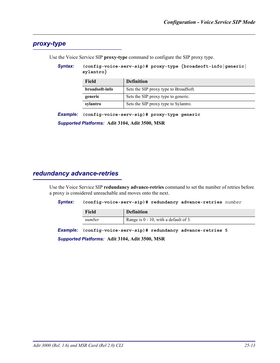 Proxy-type, Redundancy advance-retries, Proxy-type -13 redundancy advance-retries -13 | Carrier Access Adit 3000 Series and Multi-Service Router (MSR) Card none User Manual | Page 473 / 496