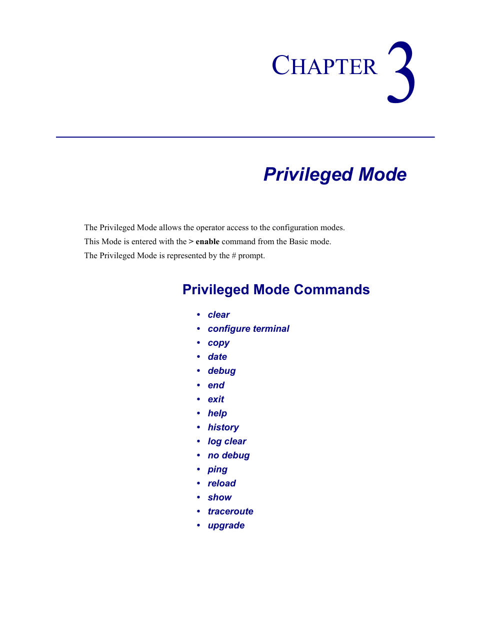 3–privileged mode, Privileged mode | Carrier Access Adit 3000 Series and Multi-Service Router (MSR) Card none User Manual | Page 59 / 496