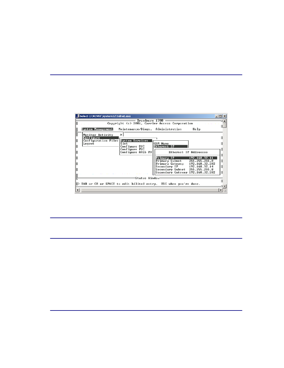 Ethernet ip configuration, Ethernet ip configuration -9 | Carrier Access Broadmore 1750 User Manual | Page 123 / 420