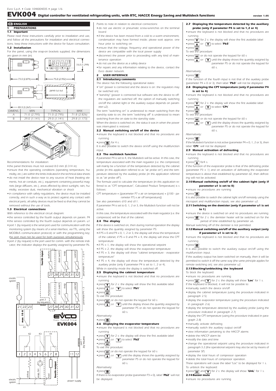 EVCO EVK004N9 User Manual | 6 pages