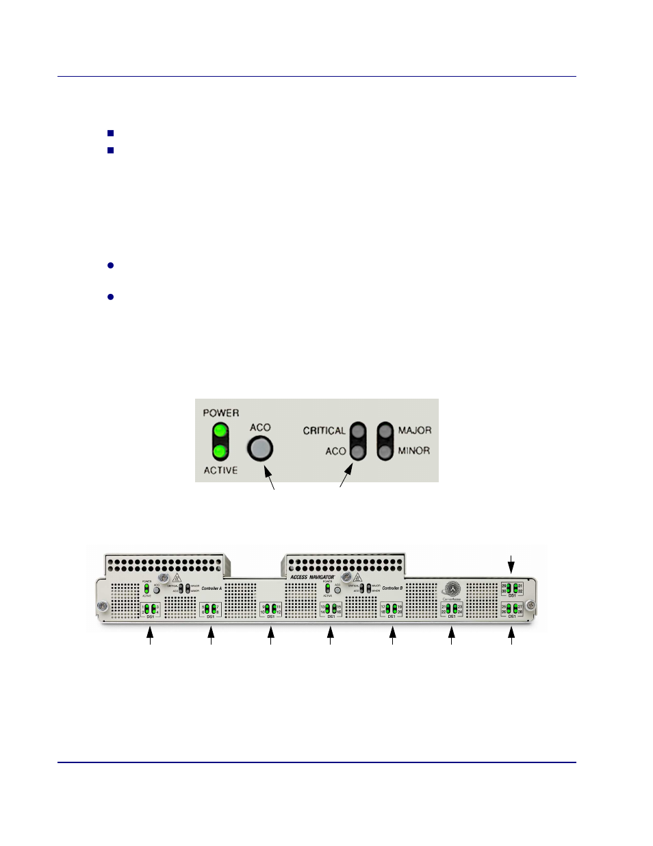 Alarm and status indicators, Indicator locations, Alarm and status indicators -8 | Indicator locations -8, Ee figure 15-2) sh, Alarm and status indicators on, Figure 15-2) | Carrier Access Access Navigator User Manual | Page 350 / 704
