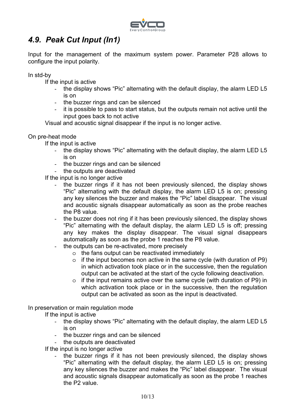 Peak cut input (in1) | EVCO EVC30S40J7XXX09 User Manual | Page 10 / 13