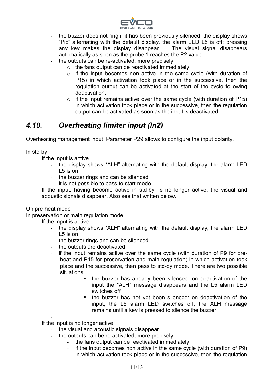 Overheating limiter input (in2) | EVCO EVC30S40J7XXX09 User Manual | Page 11 / 13