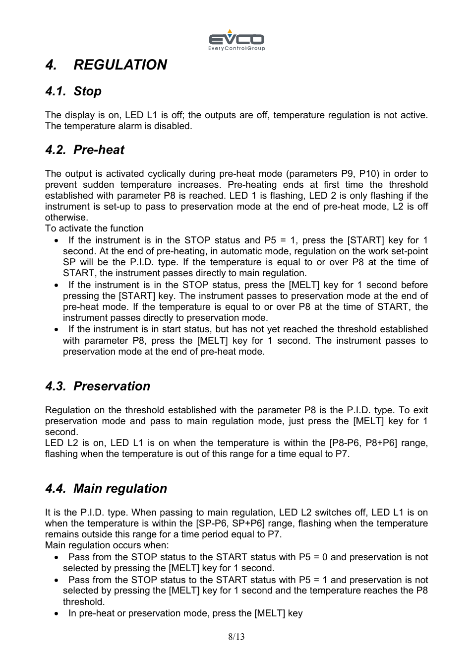 Regulation, Stop, Pre-heat | Preservation, Main regulation | EVCO EVC30S40J7XXX09 User Manual | Page 8 / 13