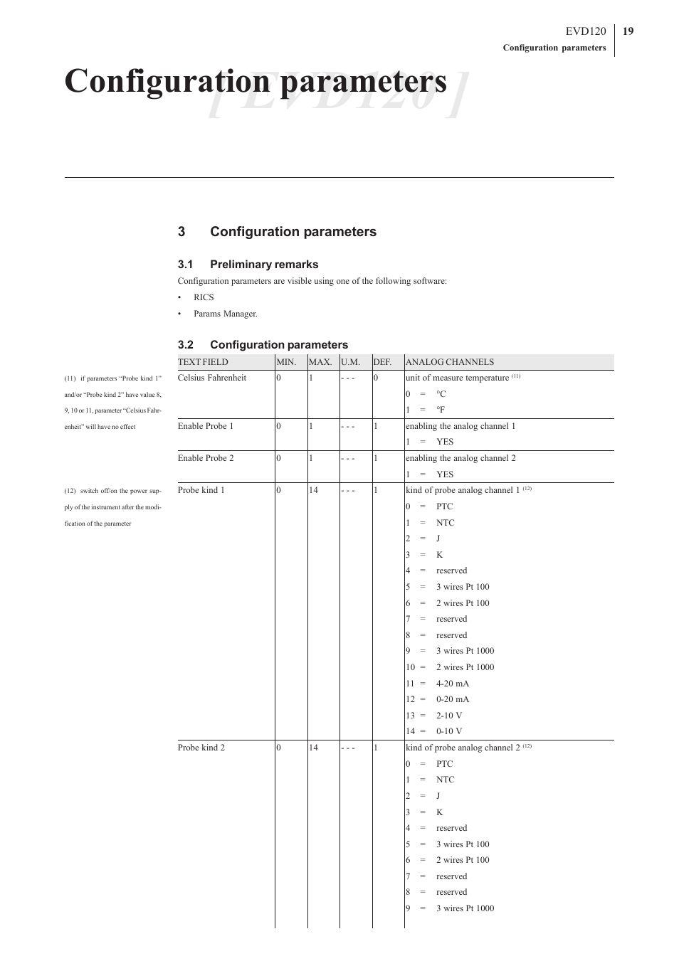 Evd120, Configuration parameters, 3configuration parameters | EVCO EVD120 User Manual | Page 19 / 36