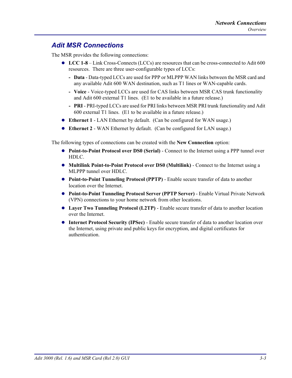 Adit msr connections, Adit msr connections -3 | Carrier Access Multi-Service Router (MSR) Card MSR/Adit 3K GUI User Manual | Page 113 / 262