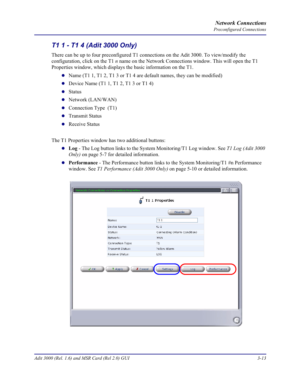 T1 1 - t1 4 (adit 3000 only), T1 1 - t1 4 (adit 3000 only) -13 | Carrier Access Multi-Service Router (MSR) Card MSR/Adit 3K GUI User Manual | Page 123 / 262