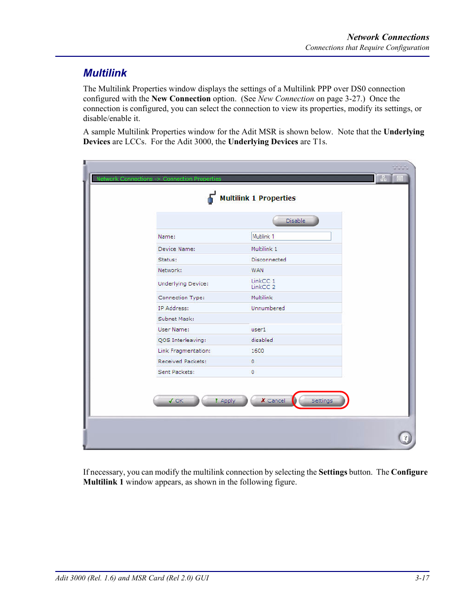 Multilink, Multilink -17 | Carrier Access Multi-Service Router (MSR) Card MSR/Adit 3K GUI User Manual | Page 127 / 262