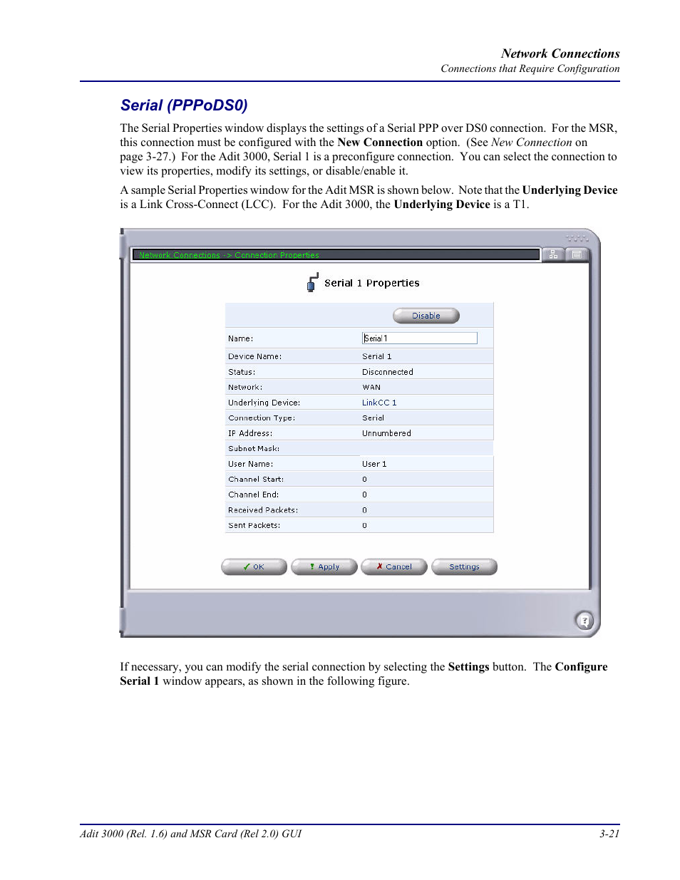 Serial (pppods0), Serial (pppods0) -21 | Carrier Access Multi-Service Router (MSR) Card MSR/Adit 3K GUI User Manual | Page 131 / 262